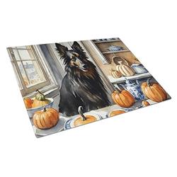 DAC1828LCB 15 x 12 in. Unisex Belgian Sheepdog Fall Kitchen Pumpkins Glass Cutting Board - Large