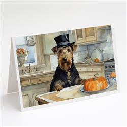 5 x 7 in. Unisex Airedale Terrier Fall Kitchen Pumpkins Greeting Cards & Envelopes - Pack of 8