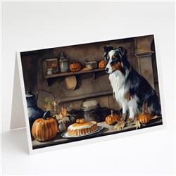 DAC1728GCA7P 5 x 7 in. Australian Shepherd Fall Kitchen Pumpkins Greeting Cards & Envelopes - Pack of 8