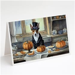 DAC1730GCA7P 5 x 7 in. Basenji Fall Kitchen Pumpkins Greeting Cards & Envelopes - Pack of 8