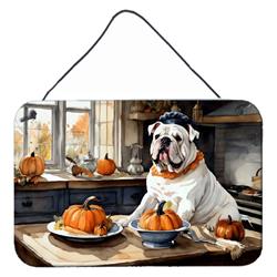 DAC1755DS812 12 x 8 in. Unisex English Bulldog Fall Kitchen Pumpkins Wall or Door Hanging Prints