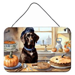 12 x 8 in. Unisex Chocolate Lab Fall Kitchen Pumpkins Wall or Door Hanging Prints