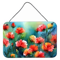 DAC1698DS812 12 x 8 in. Unisex Ohio Scarlet Carnations in Watercolor Wall or Door Hanging Prints