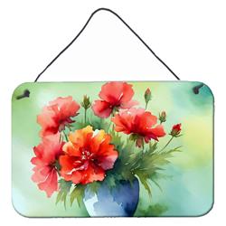 DAC1699DS812 12 x 8 in. Unisex Ohio Scarlet Carnations in Watercolor Wall or Door Hanging Prints