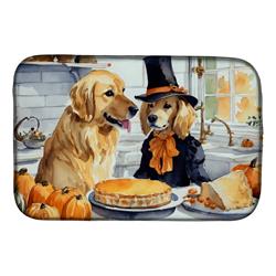 21 x 14 in. Unisex Golden Retriever Fall Kitchen Pumpkins Dish Drying Mat