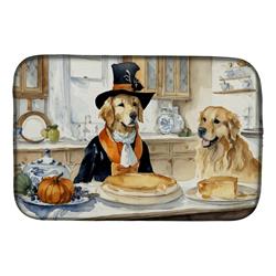 21 x 14 in. Unisex Golden Retriever Fall Kitchen Pumpkins Dish Drying Mat