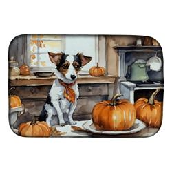 21 x 14 in. Unisex Jack Russell Terrier Fall Kitchen Pumpkins Dish Drying Mat