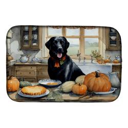 21 x 14 in. Unisex Black Lab Fall Kitchen Pumpkins Dish Drying Mat