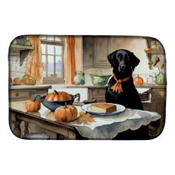 21 x 14 in. Unisex Black Lab Fall Kitchen Pumpkins Dish Drying Mat
