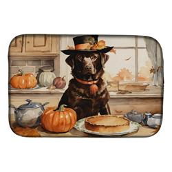 21 x 14 in. Unisex Chocolate Lab Fall Kitchen Pumpkins Dish Drying Mat