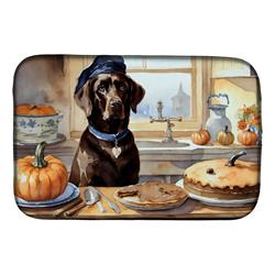 21 x 14 in. Unisex Chocolate Lab Fall Kitchen Pumpkins Dish Drying Mat