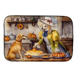 21 x 14 in. Unisex Yellow Lab Fall Kitchen Pumpkins Dish Drying Mat