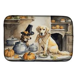 21 x 14 in. Unisex Yellow Lab Fall Kitchen Pumpkins Dish Drying Mat