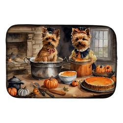 21 x 14 in. Unisex Norwich Terrier Fall Kitchen Pumpkins Dish Drying Mat