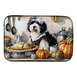 DAC1797DDM 21 x 14 in. Unisex Old English Sheepdog Fall Kitchen Pumpkins Dish Drying Mat
