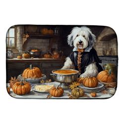 DAC1798DDM 21 x 14 in. Unisex Old English Sheepdog Fall Kitchen Pumpkins Dish Drying Mat