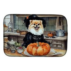 21 x 14 in. Unisex Pomeranian Fall Kitchen Pumpkins Dish Drying Mat