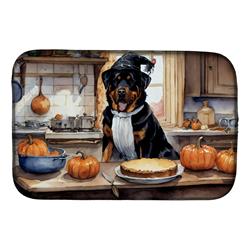 21 x 14 in. Unisex Rottweiler Fall Kitchen Pumpkins Dish Drying Mat