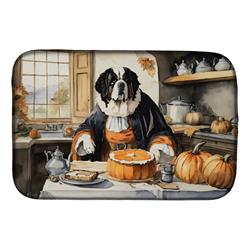 21 x 14 in. Unisex Saint Bernard Fall Kitchen Pumpkins Dish Drying Mat