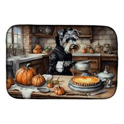 21 x 14 in. Unisex Schnauzer Fall Kitchen Pumpkins Dish Drying Mat