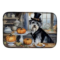 21 x 14 in. Unisex Schnauzer Fall Kitchen Pumpkins Dish Drying Mat