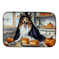 21 x 14 in. Unisex Sheltie Fall Kitchen Pumpkins Dish Drying Mat