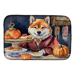21 x 14 in. Unisex Shiba Inu Fall Kitchen Pumpkins Dish Drying Mat
