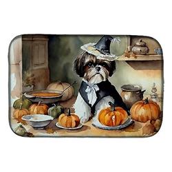 21 x 14 in. Unisex Shih Tzu Fall Kitchen Pumpkins Dish Drying Mat