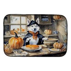 21 x 14 in. Unisex Siberian Husky Fall Kitchen Pumpkins Dish Drying Mat