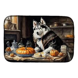 21 x 14 in. Unisex Siberian Husky Fall Kitchen Pumpkins Dish Drying Mat