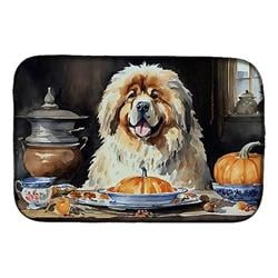 21 x 14 in. Unisex Tibetan Mastiff Fall Kitchen Pumpkins Dish Drying Mat