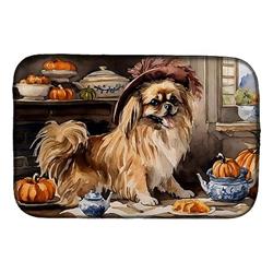 DAC1820DDM 21 x 14 in. Unisex Tibetan Spaniel Fall Kitchen Pumpkins Dish Drying Mat