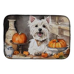 21 x 14 in. Unisex Westie Fall Kitchen Pumpkins Dish Drying Mat
