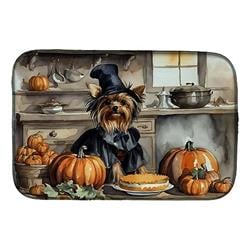 21 x 14 in. Unisex Yorkie Fall Kitchen Pumpkins Dish Drying Mat