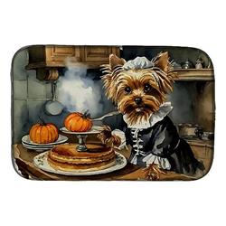 21 x 14 in. Unisex Yorkie Fall Kitchen Pumpkins Dish Drying Mat
