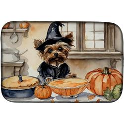 21 x 14 in. Unisex Yorkie Fall Kitchen Pumpkins Dish Drying Mat