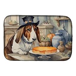 21 x 14 in. Unisex Basset Hound Fall Kitchen Pumpkins Dish Drying Mat