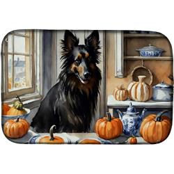 21 x 14 in. Unisex Belgian Sheepdog Fall Kitchen Pumpkins Dish Drying Mat