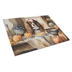 DAC1760LCB 15 x 12 in. Unisex Cavalier Spaniel Fall Kitchen Pumpkins Glass Cutting Board - Large