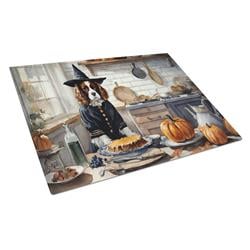 DAC1761LCB 15 x 12 in. Unisex Cavalier Spaniel Fall Kitchen Pumpkins Glass Cutting Board - Large