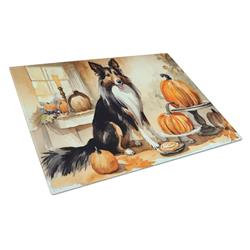 DAC1765LCB 15 x 12 in. Unisex Collie Fall Kitchen Pumpkins Glass Cutting Board - Large
