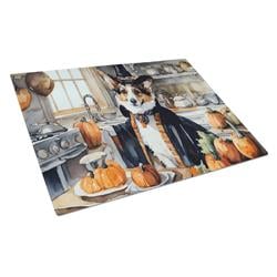 DAC1766LCB 15 x 12 in. Unisex Corgi Fall Kitchen Pumpkins Glass Cutting Board - Large