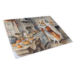 DAC1767LCB 15 x 12 in. Unisex Corgi Fall Kitchen Pumpkins Glass Cutting Board - Large