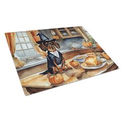 DAC1770LCB 15 x 12 in. Unisex Dachshund Fall Kitchen Pumpkins Glass Cutting Board - Large
