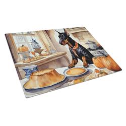 DAC1771LCB 15 x 12 in. Unisex Doberman Pinscher Fall Kitchen Pumpkins Glass Cutting Board - Large
