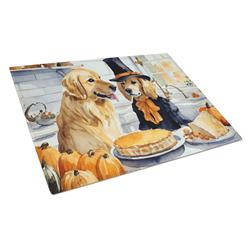 DAC1774LCB 15 x 12 in. Unisex Golden Retriever Fall Kitchen Pumpkins Glass Cutting Board - Large
