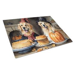 DAC1775LCB 15 x 12 in. Unisex Golden Retriever Fall Kitchen Pumpkins Glass Cutting Board - Large