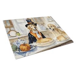 DAC1777LCB 15 x 12 in. Unisex Golden Retriever Fall Kitchen Pumpkins Glass Cutting Board - Large