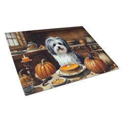 15 x 12 in. Unisex Havanese Fall Kitchen Pumpkins Glass Cutting Board - Large