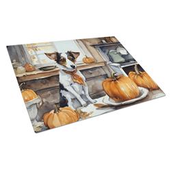 DAC1782LCB 15 x 12 in. Unisex Jack Russell Terrier Fall Kitchen Pumpkins Glass Cutting Board - Large